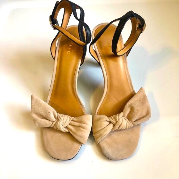 NWT JOIE Oleta Sandal Cream Suede Bow & Black Leather Ankle Strap 7 MSRP $298 - Picture 3 of 6